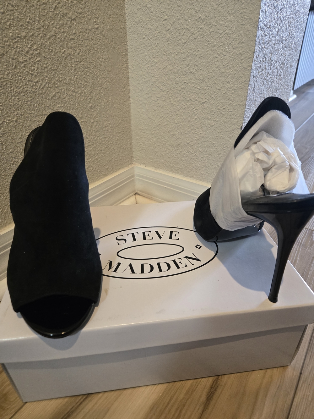 Steve Madden Black Suede Peep-Toe Stiletto Heels